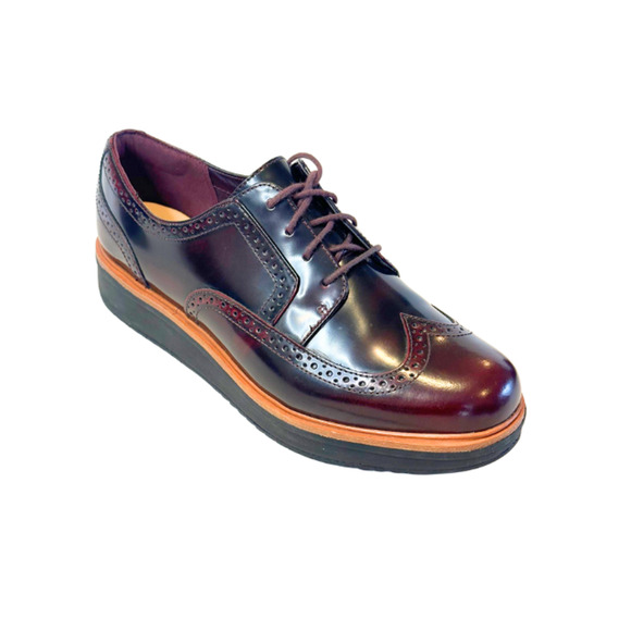 Clarks Oxfords Shoes Teadale Maira Wingtip Derby Platform Aubergine Women's 9.5M - Picture 1 of 9
